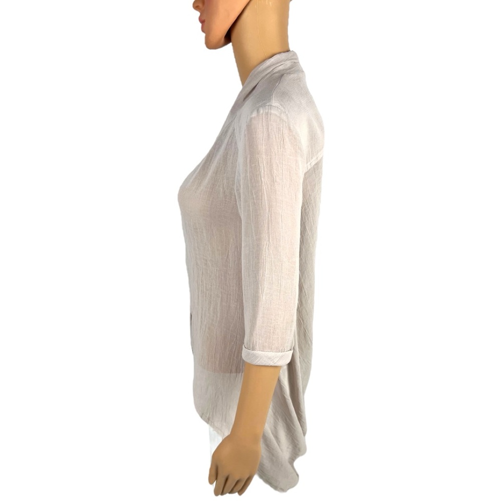 Helmut Lang Womens P Top Cream Tan Panel Blouse 3/4 Cuffed Sleeves Button EUC - Picture 3 of 8
